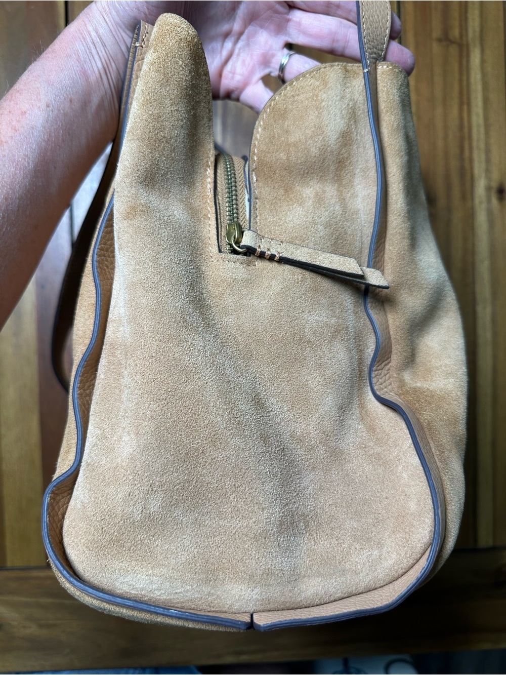 Suede Slouchy Shoulder Bag in Camel Brown - Picture 9 of 15